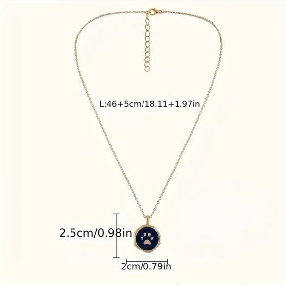 Dog Paw Necklace Women Gold Tone Pendant Black Charm Minimalist Fashion Jewelry - Picture 5 of 6